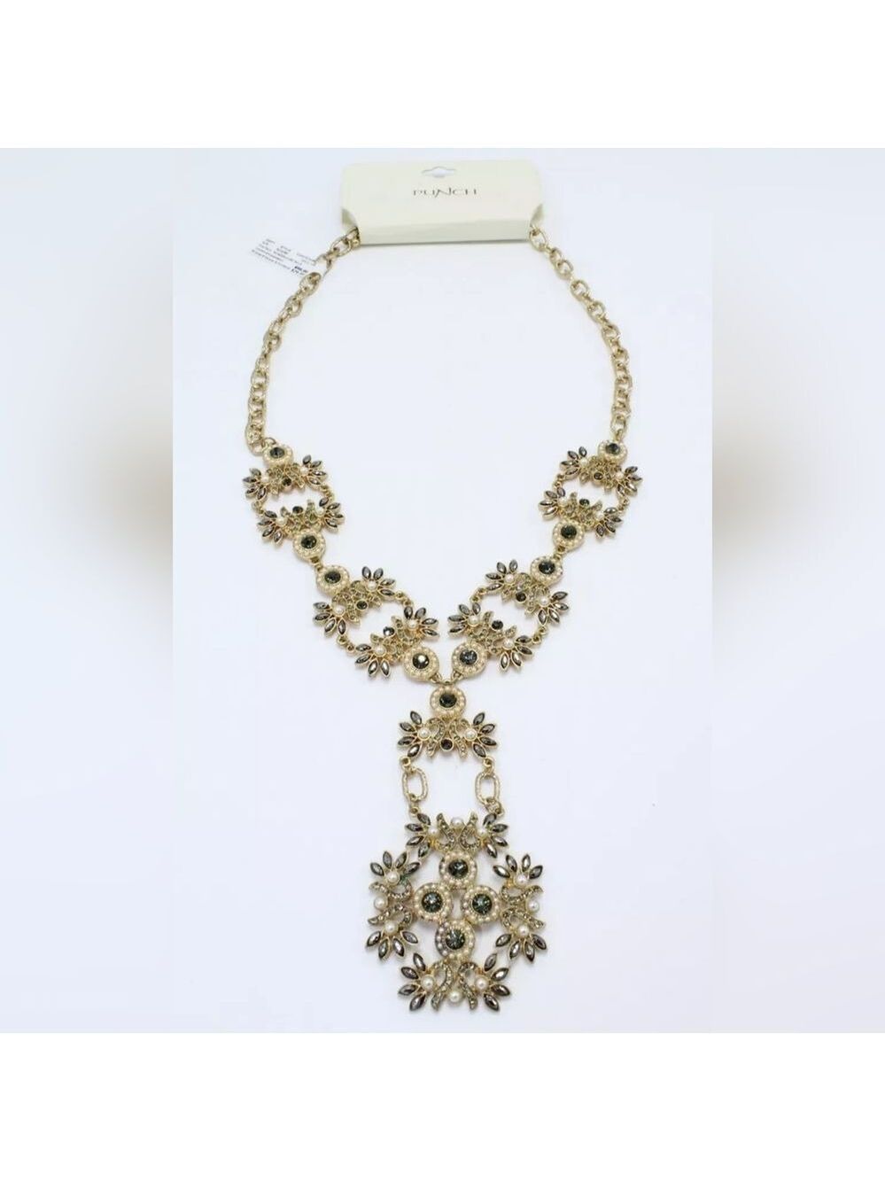 Amazing New Gold Rhinestone Statement Necklace by Punch NWT 22"